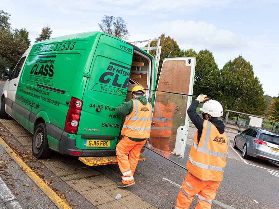 Bridgewater Glass team loading the van