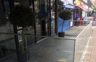 Glass balustrades outside a shop by Bridgewater Glass