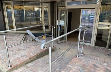 Handrails outside a commercial building by Bridgewater Glass